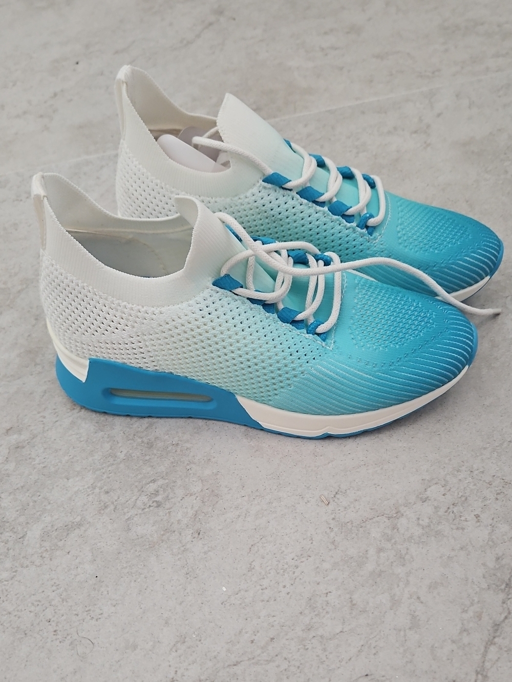 DKNY Women's Gradient Knit Athletic Sneakers - White & Aqua Blue